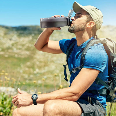 30oz Sport Water Bottle with Time Markers, Large Durable Gym Plastic Bottle Tritan BPA Free for Fitness, Outdoor Enthusiasts, Leakproof Gray (Pack of 1)