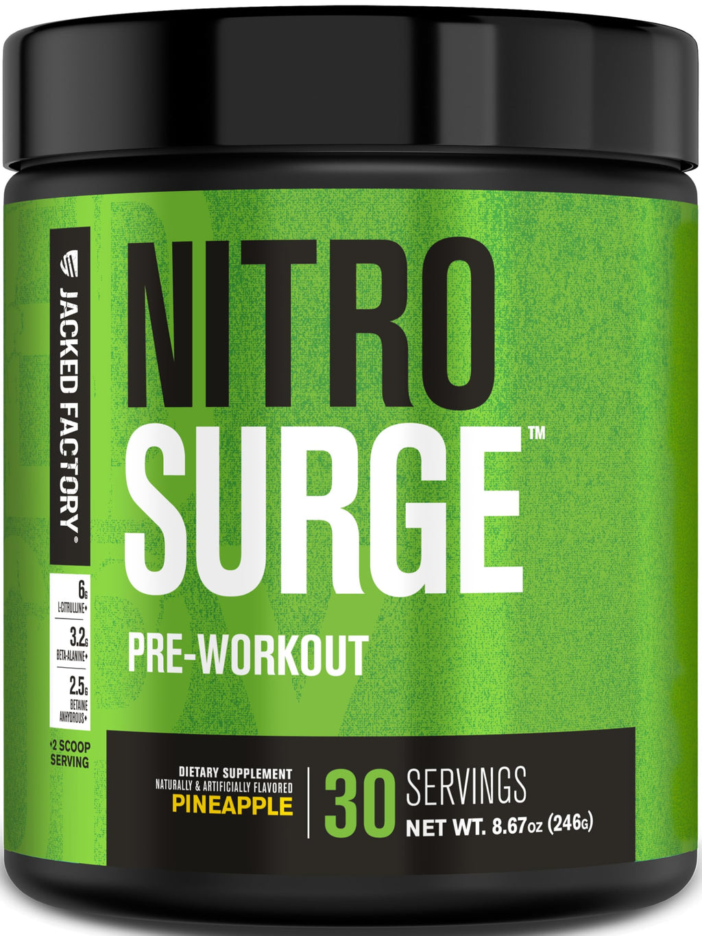 Jacked Factory NITROSURGE Pre Workout Supplement - Endless Energy, Instant Strength Gains, Clear Focus, Intense Pumps - NO Booster & Preworkout Powder with Beta Alanine - 30 Servings, Cherry Limeade