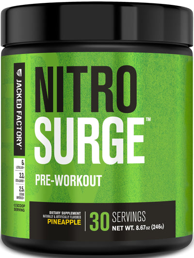 Jacked Factory NITROSURGE Pre Workout Supplement - Endless Energy, Instant Strength Gains, Clear Focus, Intense Pumps - NO Booster & Preworkout Powder with Beta Alanine - 30 Servings, Cherry Limeade