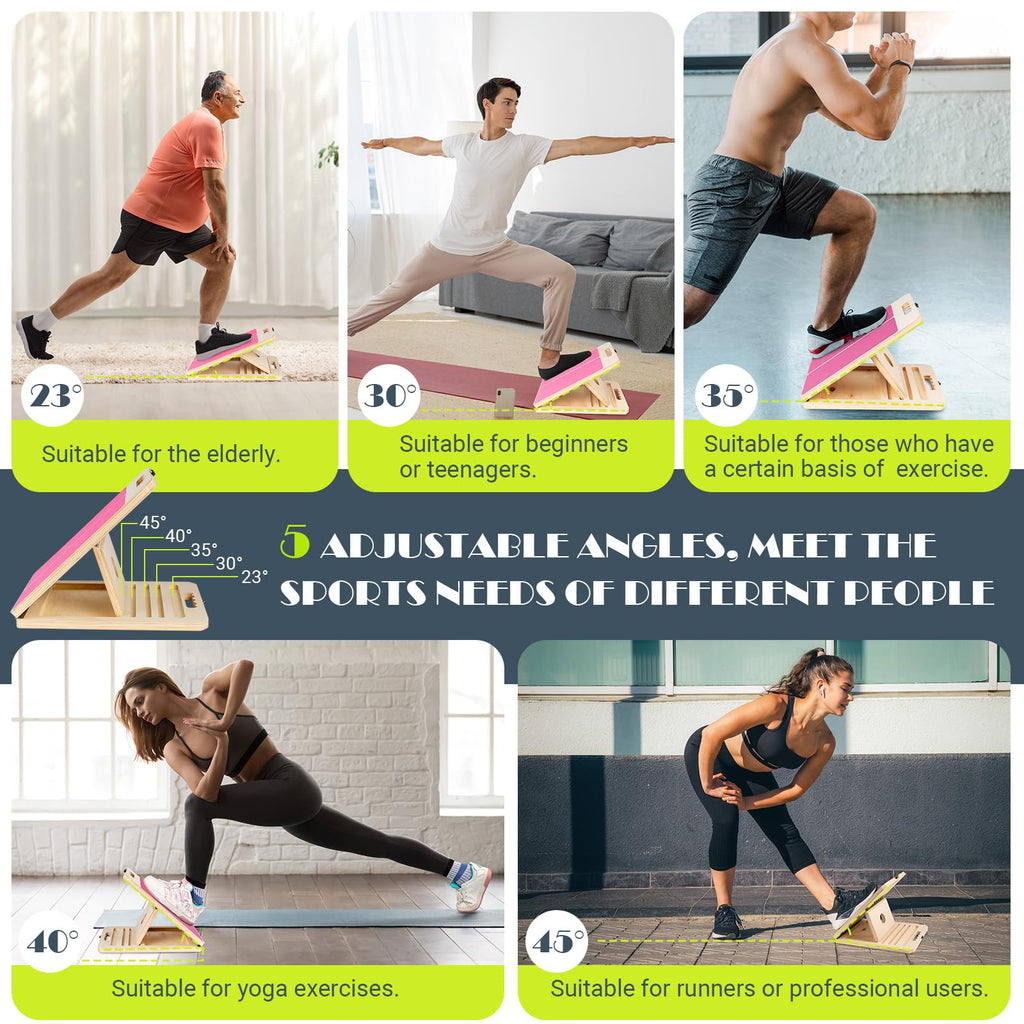 Slant Board for Calf Stretching, Adjustable Portable Wooden Incline Board for Calf Stretcher with Training Poster, 300 Lbs Weight Capacity Calf Stretch Wedge for Leg, Knees, Heel, Ankle & Stretching