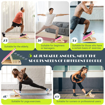 Slant Board for Calf Stretching, Adjustable Portable Wooden Incline Board for Calf Stretcher with Training Poster, 300 Lbs Weight Capacity Calf Stretch Wedge for Leg, Knees, Heel, Ankle & Stretching