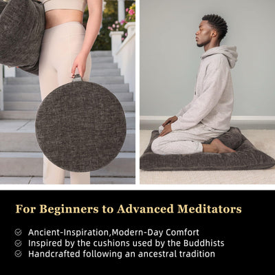Meditation Zafu Cushion Set with Buckwheat Hulls & Memory Foam - Ergonomic Support for Yoga & Sitting - Removable Machine-Washable Luxury Velvet Cover - for Adults and Kids (Blue)