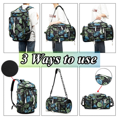 Gym Duffle Bag Backpack with Shoe Compartment,4 ways Travel Backpack for Women and Men,Multi-Functional Weekender bag with Waterproof Layer&Laptop Compartment for Fitness, Travel,Camping