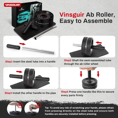 VINSGUIR Ab Roller Wheel, Abs & Core Workout Equipment for Home Gym with Knee Pad Accessories, Abdominal Wheel for Full-body Strength Training