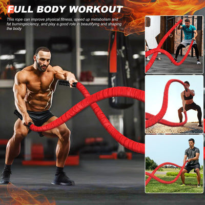 Battle Ropes for Home Gym Exercise: 1 Inch Diameter 9.2 FT Length Workout Rope Exercise Rope Training Ropes with Protective Sleeve for Kids Men Women Exercise Fitness & Strength Training