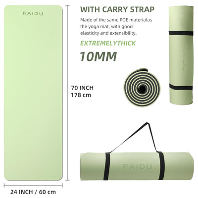Yoga Mat Non Slip Anti-tear,extra thick-2/5 inch（10MM）High Resiliency Professional POE Yoga Mats for Women Men Kids,72"x24"inch,Workout, Yoga, Pilates and Floor Exercise, with Carrier Strap