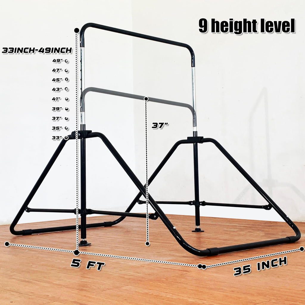 MARFULA Foldable Gymnastic Bar for Kids Ages 3-9, 9 Height Levels, 200 lbs Weight Capacity, 5 Ft Length Gymnastic Kip Bar with Mat, Gymnastic Equipment for Home and Gym Center Indoor Outdoor Use