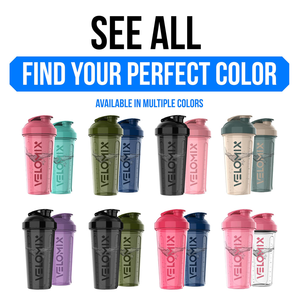 VELOMIX -2 Pack- 28 oz Protein Shaker Bottles for Protein Mixes - 2x Wire Whisk | Leak Proof Shaker Cups for Protein Shakes | Protein Shaker Bottle Pack (Black/Transparent)