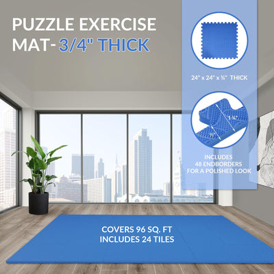 Fitvids Puzzle Exercise Gym Flooring Mat, 3/4" Thick High-Density EVA Interlocking Tiles, Workout Mat for Home Gym, Fitness Equipment, MMA, Gymnastics, 24-Piece Shock-Absorbing Exercise Mat (96 Sq Ft)
