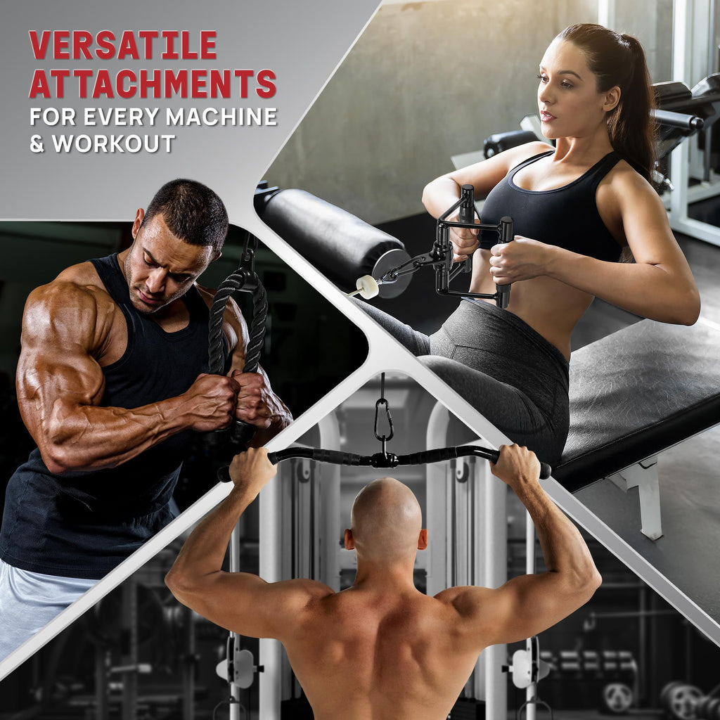 Yes4All Cable Machine Attachment, Row Handles, Tricep Rope, Straight Bar, V Bar, LAT Pulldown Accessories Load 880 LB for Home Gym
