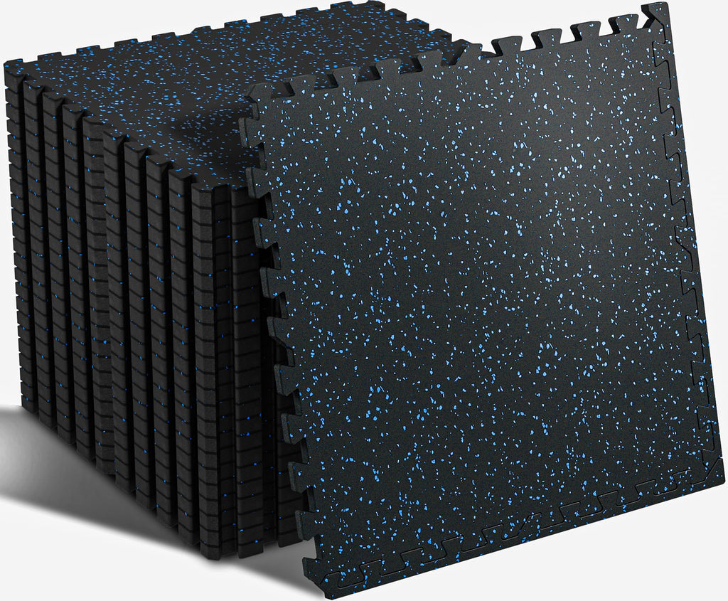 SUPERJARE 0.56'' Thick 12 Pcs 48 Sq Ft Rubber Top Exercise Equipment Mats, High Density EVA Foam Mats with Rubber Top, Interlocking Gym Flooring for Home Gym, Protective Workout Mat, Black/Grey