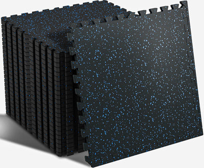 SUPERJARE 0.56'' Thick 12 Pcs 48 Sq Ft Rubber Top Exercise Equipment Mats, High Density EVA Foam Mats with Rubber Top, Interlocking Gym Flooring for Home Gym, Protective Workout Mat, Black/Grey