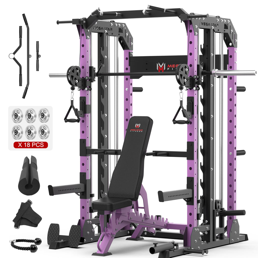 Smith Machine Home Gym with Aluminum Pulley Set- 2000lbs Capacity All-in-One Power Rack with Cable Crossover, Pull-Up Bar & Dip Station, Includes 18 Attachments, P107 Anvil