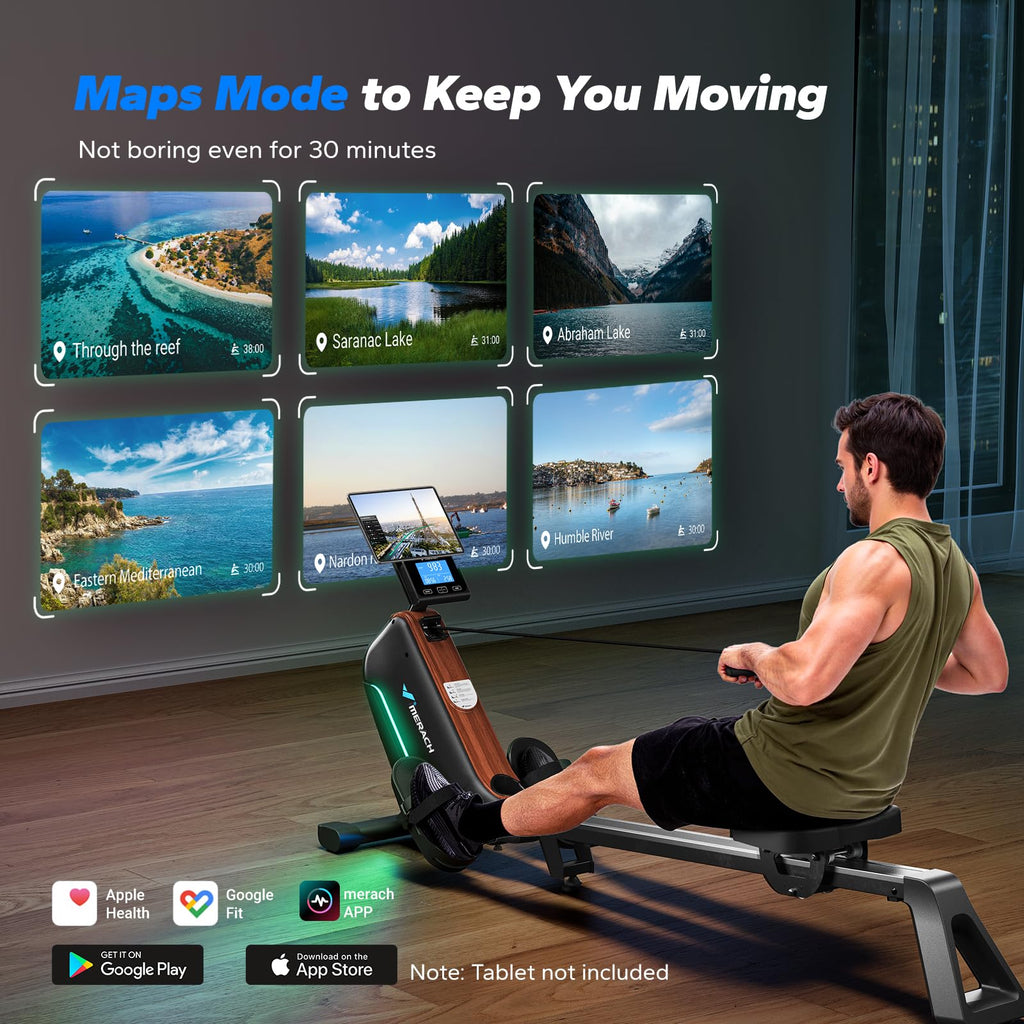 MERACH Rowing Machines for Home, Powerful Electromagnetic Row Machine with 51.2" Extended Rail, 16-Level Handle Resistance Adjustment Rower, 350 LBS Load Capacity, Ergonomic Comfort Seat, Easy Storage