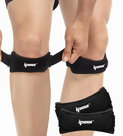 IPOW 2 Pack Knee Pain Relief & Patella Stabilizer Knee Strap Brace Support for Hiking, Soccer, Basketball, Running, Jumpers Knee, Tennis, Tendonitis, Volleyball & Squats, Black