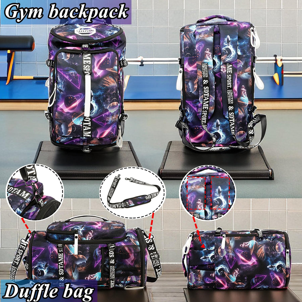 Gym Duffle Bag Backpack with Shoe Compartment,4 ways Travel Backpack for Women and Men,Multi-Functional Weekender bag with Waterproof Layer&Laptop Compartment for Fitness, Travel,Camping