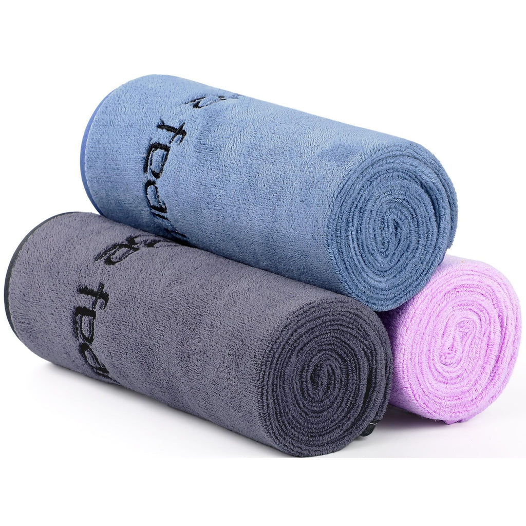 Microfiber Gym Towels Bigger Size Super Soft for Exercise Fitness, Sports, Workout, 380-GSM 15-Inch x 31-Inch Quick-Drying Towels (3 Pack, Grey+Blue+Purple)