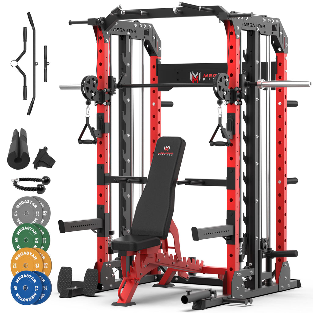 Smith Machine Home Gym with Aluminum Pulley Set- 2000lbs Capacity All-in-One Power Rack with Cable Crossover, Pull-Up Bar & Dip Station, Includes 18 Attachments, P107 Anvil