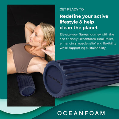 Oceanfoam Tidal Roller - Natural - Muscle Massage Foam Roller for Back Pain & Stretching - Firm and Ergonomic Wide Wave Textured - Yoga, Athletics, & Wellness - Full Size, 20" x 5"