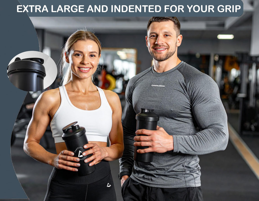 2 Pack 45 oz Protein Shaker Bottles with Wire Whisk – BPA-Free, Leak-Proof Shaker Cups for Protein Shakes & Smoothies – Large Plastic Mixer Bottle – Classic White & Cobalt Blue.