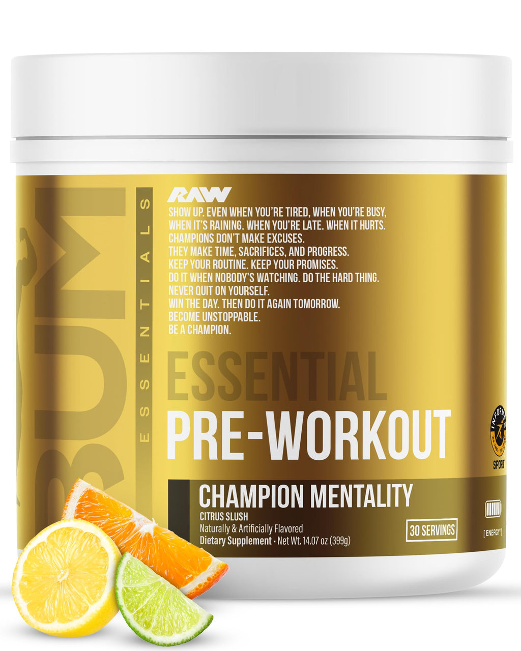RAW Nutrition - Essential Pre - Chris Bumstead Pre Workout Formula, Sports Nutrition Pre-Workout Powders | Men & Womens Drink, Energy Powder for Working Out (Peach Mango)
