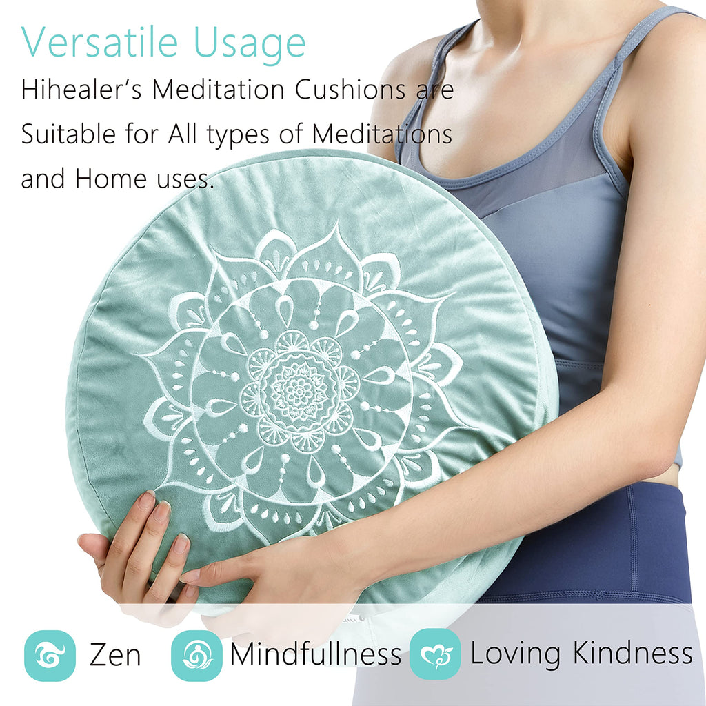Hihealer Meditation Cushion, Traditional Tibetan Meditation Pillow Velvet Cover - Large Floor Cushion Seating for Adults - Yoga Buckwheat Bolster for Women、Moms