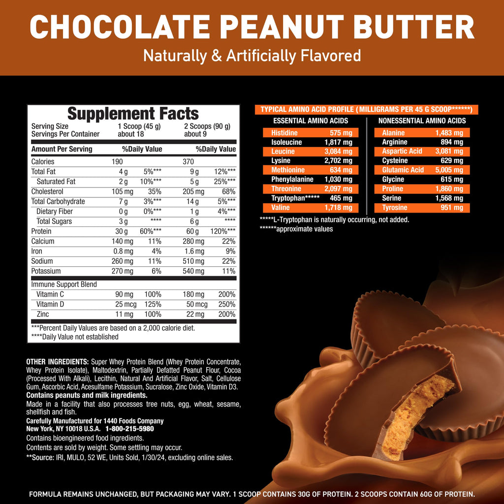 Body Fortress Super Advanced Whey Protein Powder, Strawberry, Immune Support (1), Vitamins C & D Plus Zinc, 1.78 lbs