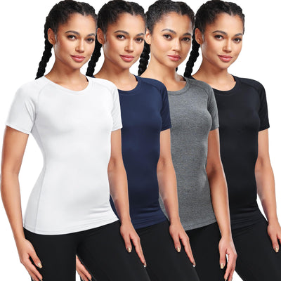 CADMUS 3/4/5 Pack Women's Compression Shirt Running Athletic T-Shirts Workout Tops Baselayer Short Sleeve Yoga Gym Sports