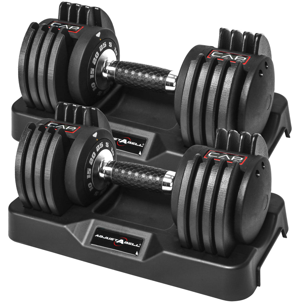CAP Barbell ADJUSTABELL Adjustable Round Dumbbell Weights - Singles & Pairs | 12.5 lb, 25 lb & 55 lb | Multiple Handle Options