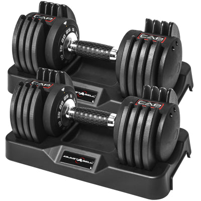 CAP Barbell ADJUSTABELL Adjustable Round Dumbbell Weights - Singles & Pairs | 12.5 lb, 25 lb & 55 lb | Multiple Handle Options