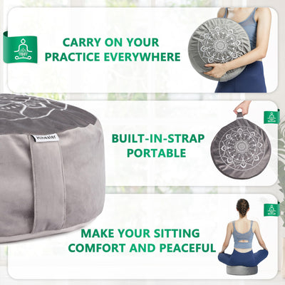 Hihealer Meditation Cushion, Traditional Tibetan Meditation Pillow Velvet Cover - Large Floor Cushion Seating for Adults - Yoga Buckwheat Bolster for Women、Moms
