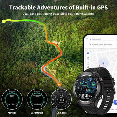 Military Smart Watch with GPS, Pressure/Altitude/Compass, Rugged Smartwatch for Men with 650mAh Extra-Large Battery, Answer/Make Call, 100+ Sports Mode, Metal Body Fitness Tracker for Android iOS