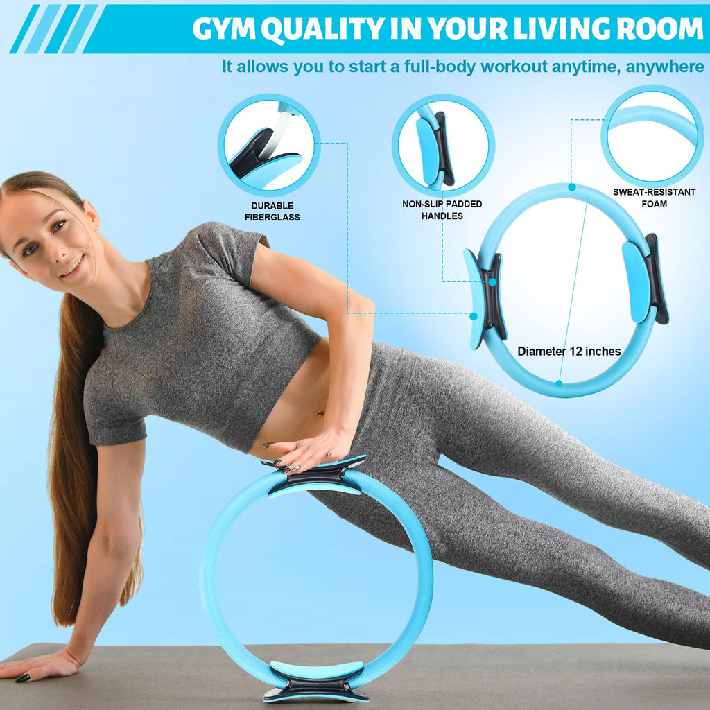 Pilates Ring Circle Set 18 Pcs Exercise Equipment Accessories for Women Workouts Pilates Ball Stretching Strap Magic Circle Yoga Ring Gym Back Bag Resistance Band Anti Slip Socks