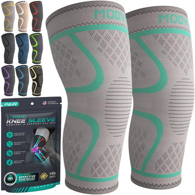 Modvel Compression Knee Brace for Women & Men, 2-Pack Knee Brace for Running Knee Pain, Knee Support Compression Sleeve, Workout Sports Knee Braces for Meniscus Tear, ACL & Arthritis Pain Relief