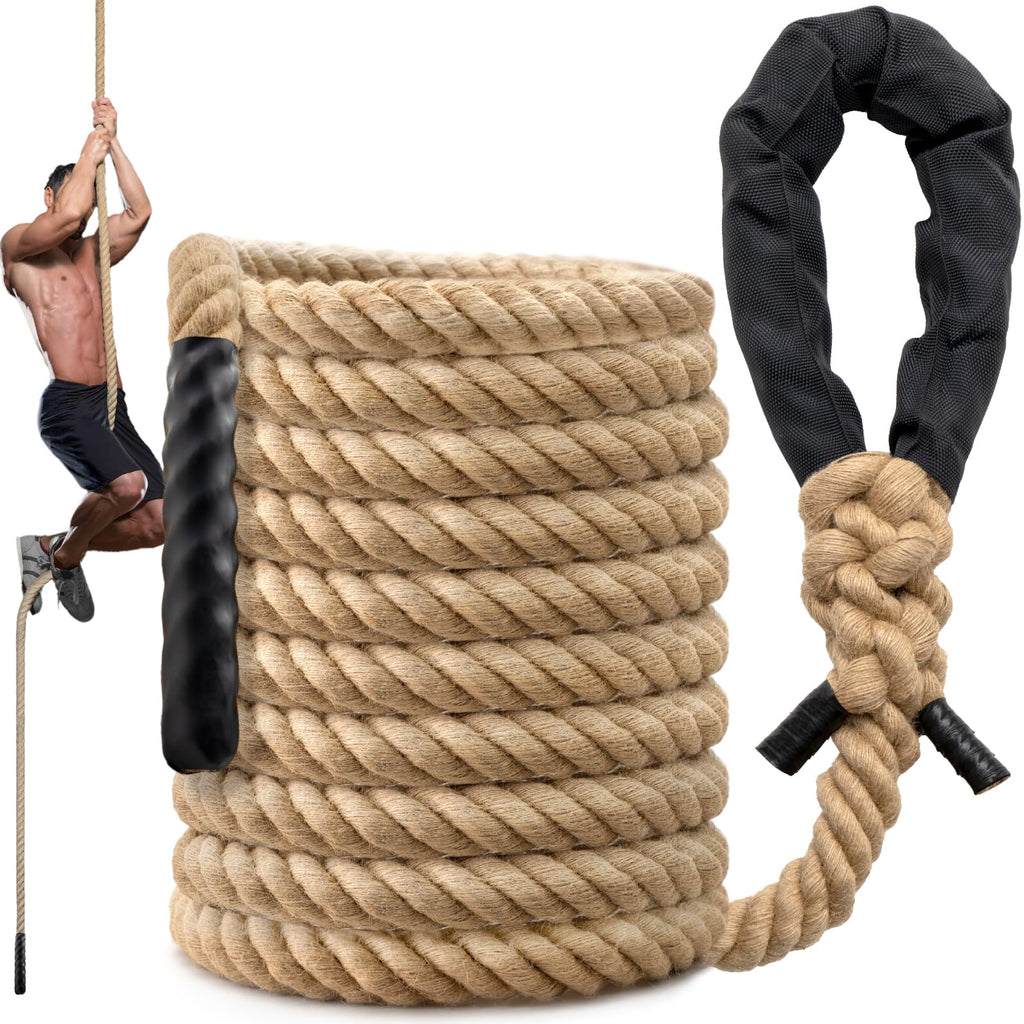 Climbing Rope Gym Workout - 1.5 Inch Diameter 10FT 15FT 20FT 25FT 30FT 35FT Heavy Duty Jute Thick Ropes for Adults Strength Training Outdoor Tree Swing Indoor Home Fitness Exercise