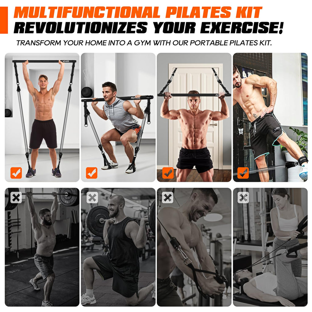 Pilates Bar Kit with Resistance Bands, Heavy Duty Pilates Equipment for Men, Strength Training Bar for Legs, Hip, Back, Arm, Abs, Chest, Shoulders, Portable Home Gym Full Body Workout Equipment