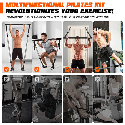 Pilates Bar Kit with Resistance Bands, Heavy Duty Pilates Equipment for Men, Strength Training Bar for Legs, Hip, Back, Arm, Abs, Chest, Shoulders, Portable Home Gym Full Body Workout Equipment