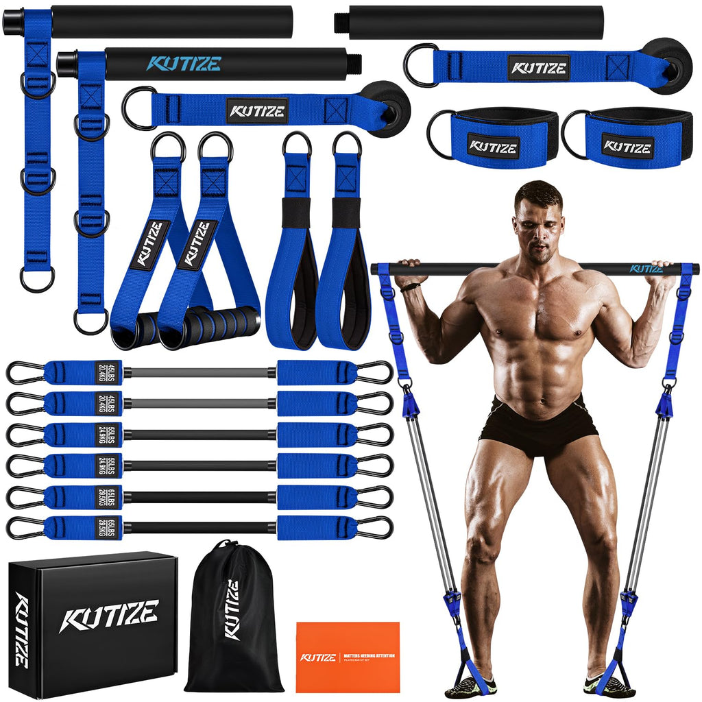 Pilates Bar Kit with Resistance Bands, Heavy Duty Pilates Equipment for Men, Strength Training Bar for Legs, Hip, Back, Arm, Abs, Chest, Shoulders, Portable Home Gym Full Body Workout Equipment