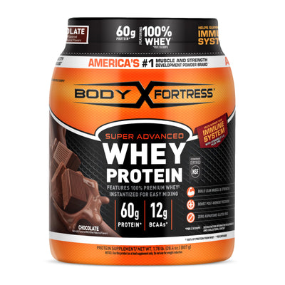 Body Fortress Super Advanced Whey Protein Powder, Strawberry, Immune Support (1), Vitamins C & D Plus Zinc, 1.78 lbs