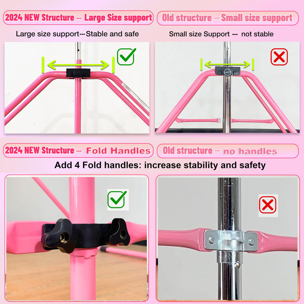 MARFULA Foldable Gymnastic Bar for Kids Ages 3-9, 9 Height Levels, 200 lbs Weight Capacity, 5 Ft Length Gymnastic Kip Bar with Mat, Gymnastic Equipment for Home and Gym Center Indoor Outdoor Use