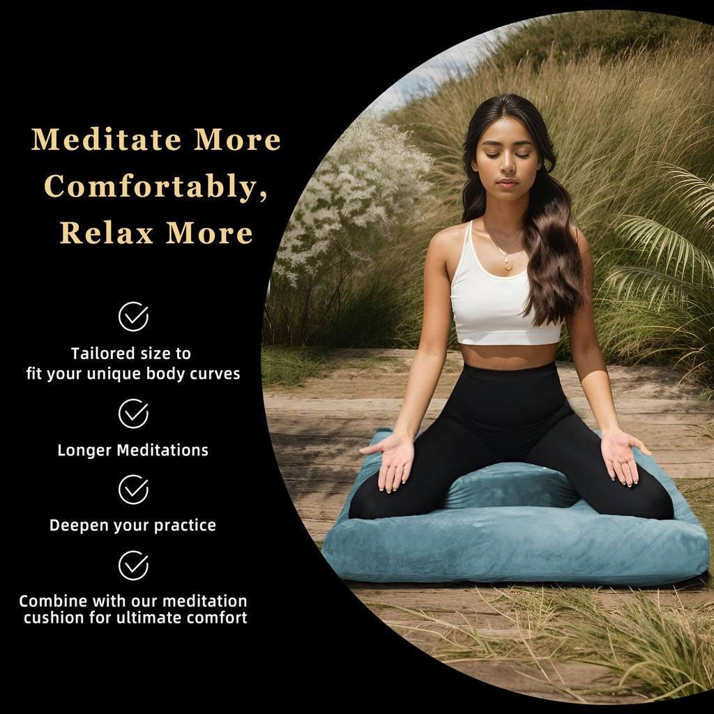 Meditation Zafu Cushion Set with Buckwheat Hulls & Memory Foam - Ergonomic Support for Yoga & Sitting - Removable Machine-Washable Luxury Velvet Cover - for Adults and Kids (Blue)
