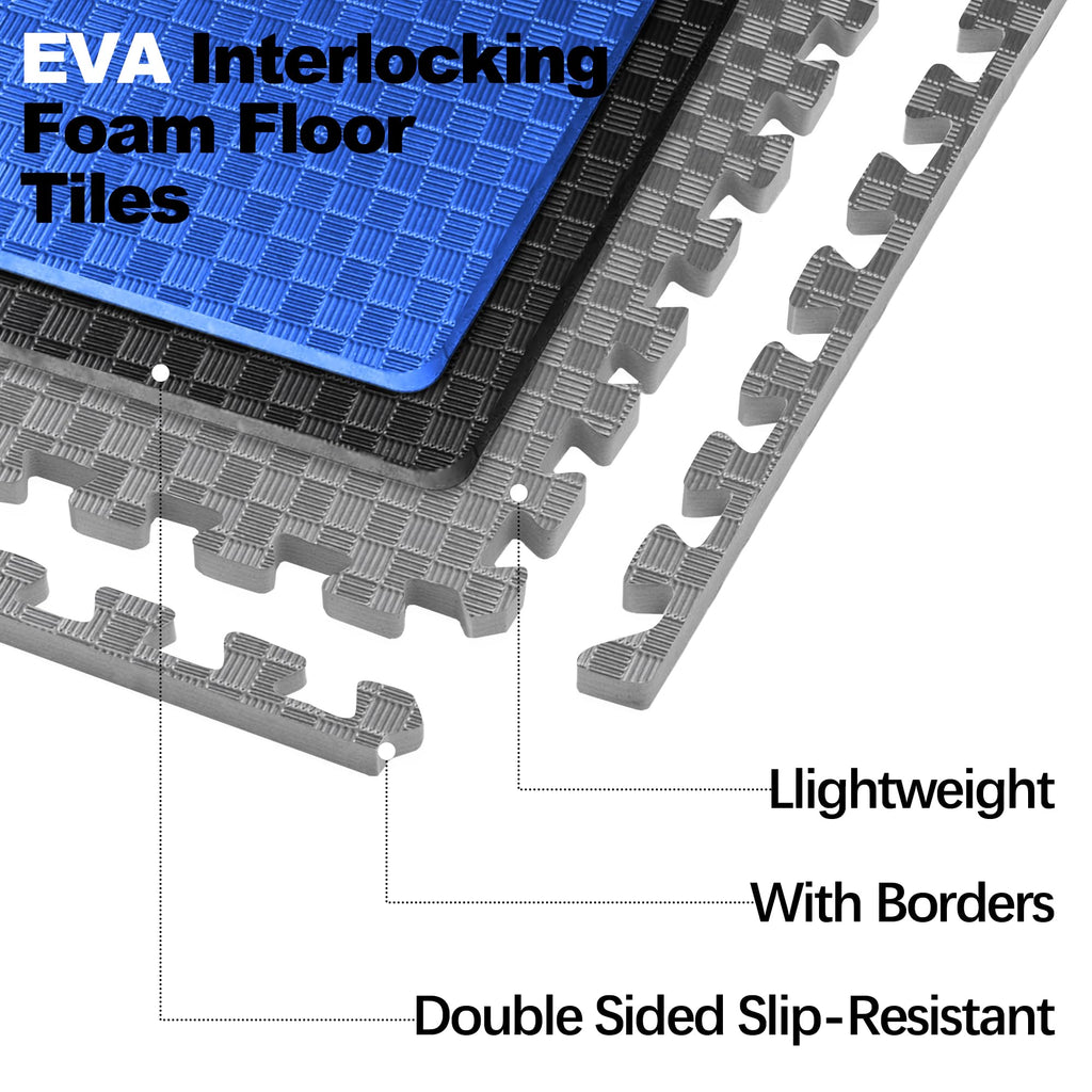 Fitvids Puzzle Exercise Gym Flooring Mat, 3/4" Thick High-Density EVA Interlocking Tiles, Workout Mat for Home Gym, Fitness Equipment, MMA, Gymnastics, 24-Piece Shock-Absorbing Exercise Mat (96 Sq Ft)