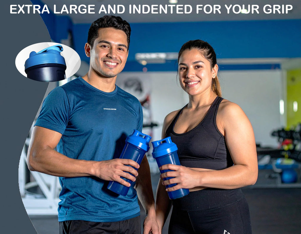 2 Pack 45 oz Protein Shaker Bottles with Wire Whisk – BPA-Free, Leak-Proof Shaker Cups for Protein Shakes & Smoothies – Large Plastic Mixer Bottle – Classic White & Cobalt Blue.