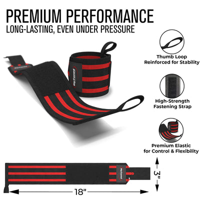 Rip Toned 18” Wrist Wraps - USPA Endorsed Wrist Straps for Weightlifting - Quality Wrist Support - Adjustable, Durable, Machine Washable - Gym Wraps for Powerlifting - for Men & Women