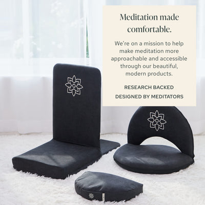 Mindful Modern Folding Pro Meditation Chair - Adjustable Meditation Seat with Back Support and Half Moon Buckwheat Meditation Cushion - Comfortable Mindfulness Living Room Floor Chair
