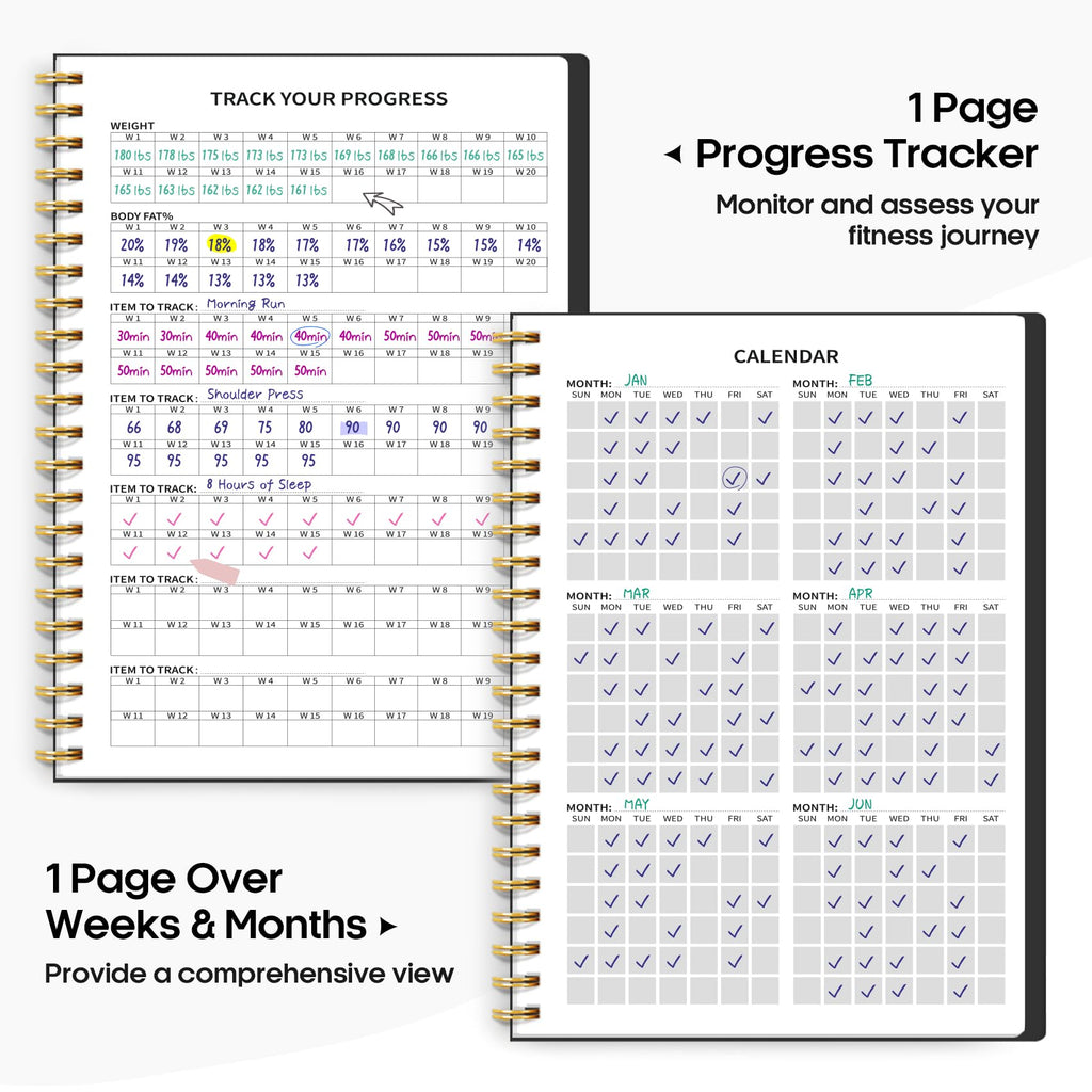 Fitness Workout Journal for Women & Men, A5(5.5" x 8.2") Workout Log Book Planner for Tracking, Progress, and Achieving Your Wellness Goals - Green
