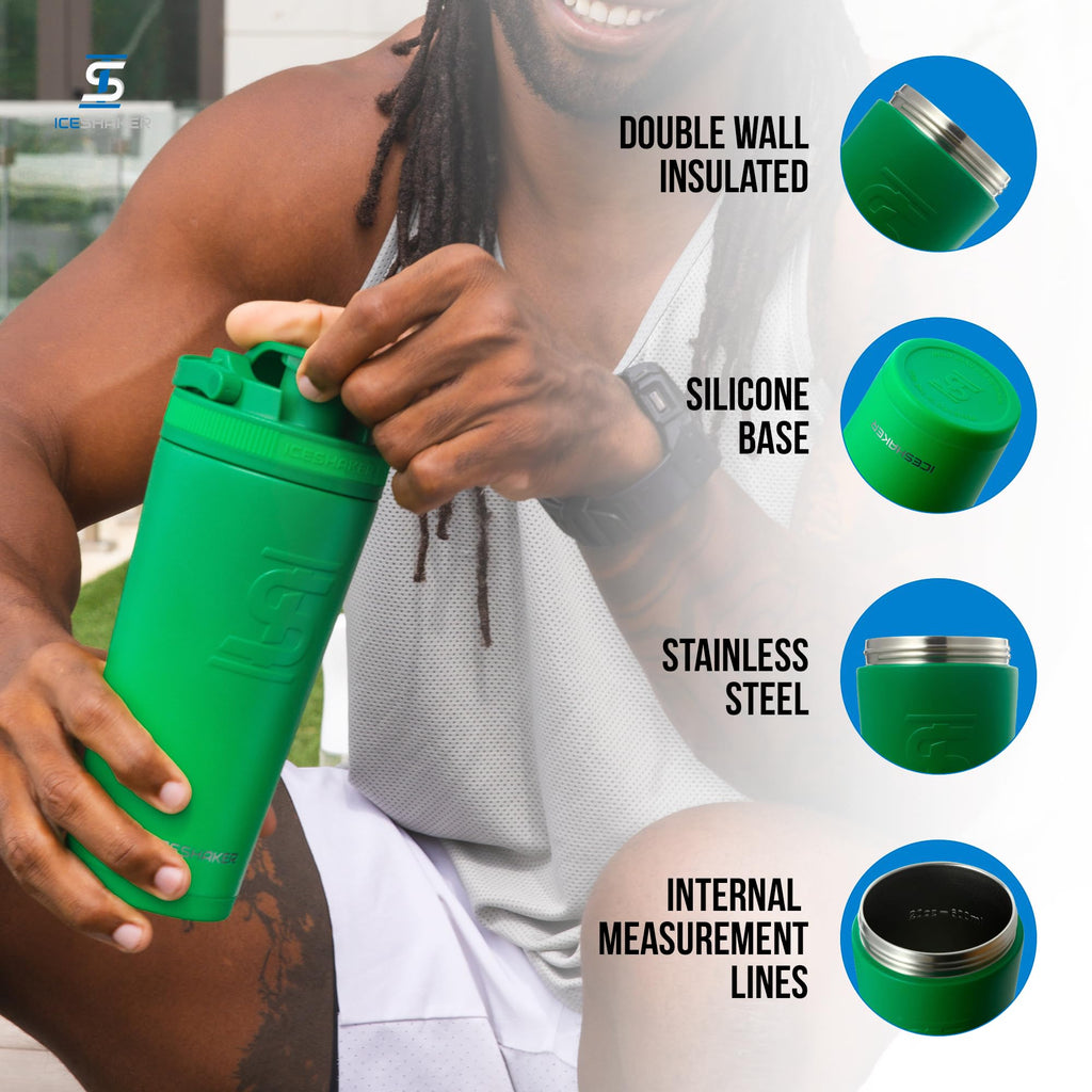 Ice Shaker Insulated Stainless Steel Shaker Bottle | 26oz, Navy/Mint | Cold for 30+ Hours | Insulated Cup with Twist-on Agitator | Odor-Free Bottle for Protein Shakes, Water, Smoothies, Cocktails