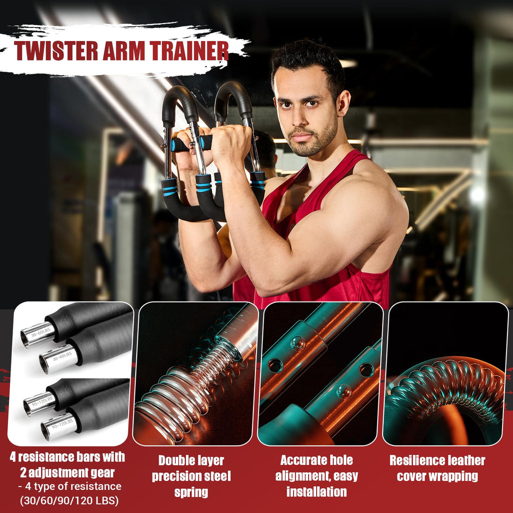 Twister Arm Trainer, Adjustable Twister Arm Chest Exerciser with 2/4 Spring & Training Poster for Men & Women, Detachable Power Twister Home Fitness Equipment for Enhancing Upper Body Muscle