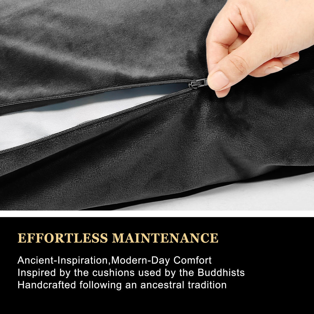 Meditation Zafu Cushion Set with Buckwheat Hulls & Memory Foam - Ergonomic Support for Yoga & Sitting - Removable Machine-Washable Luxury Velvet Cover - for Adults and Kids (Blue)