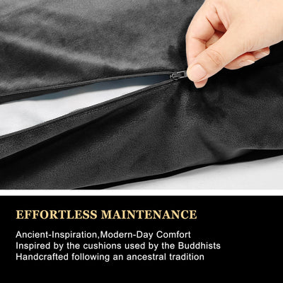 Meditation Zafu Cushion Set with Buckwheat Hulls & Memory Foam - Ergonomic Support for Yoga & Sitting - Removable Machine-Washable Luxury Velvet Cover - for Adults and Kids (Blue)